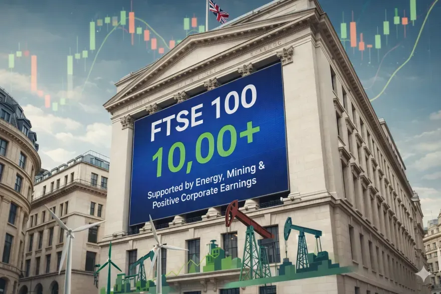 FTSE 100 Surpasses 10,000 Points, Driven by Energy, Mining Stocks and Positive Corporate Earnings
