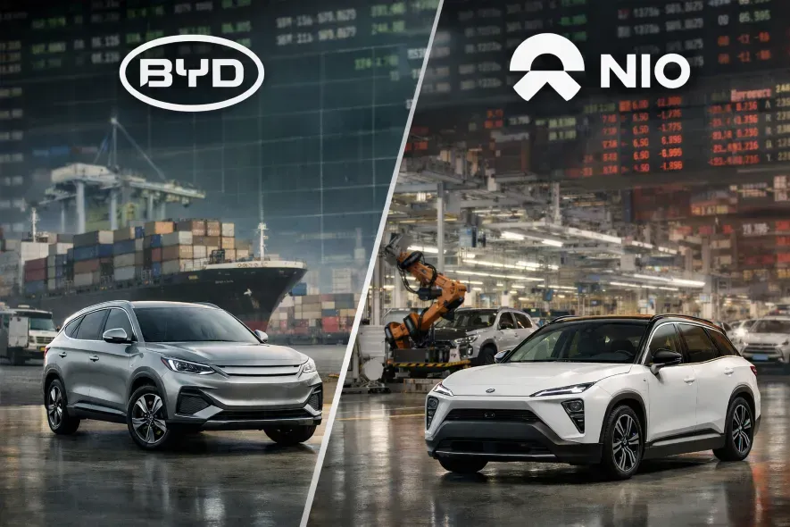 BYD Rises on Export Boost While Nio Drops Due to Weak Demand