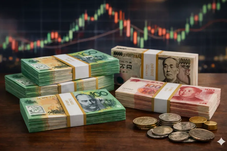 Asian Currencies vs. the Dollar: Australian Dollar Rebounds, Yen Under Pressure, Yuan Nears 6.97 per Dollar