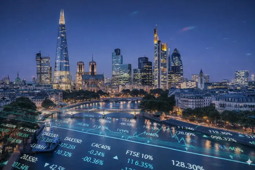 European and UK Stocks Ease from Record Highs Amid Commodity Weakness and Political Uncertainty