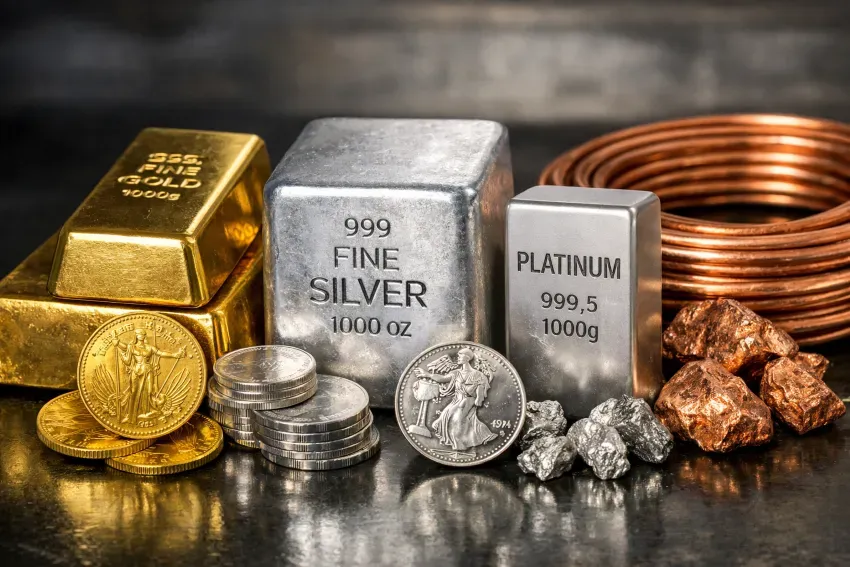 المعادن الثمينة والصناعية تتراجع جماعيًا؛ الذهب عند 4,594.8 دولار والفضة دون 90 دولارًا والنحاس 5.83 دولار والبلاتين 2,322 دولار