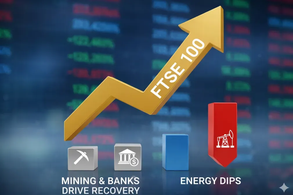 FTSE 100 Rebounds, Led by Mining and Banking Stocks Despite Energy Sector Weakness